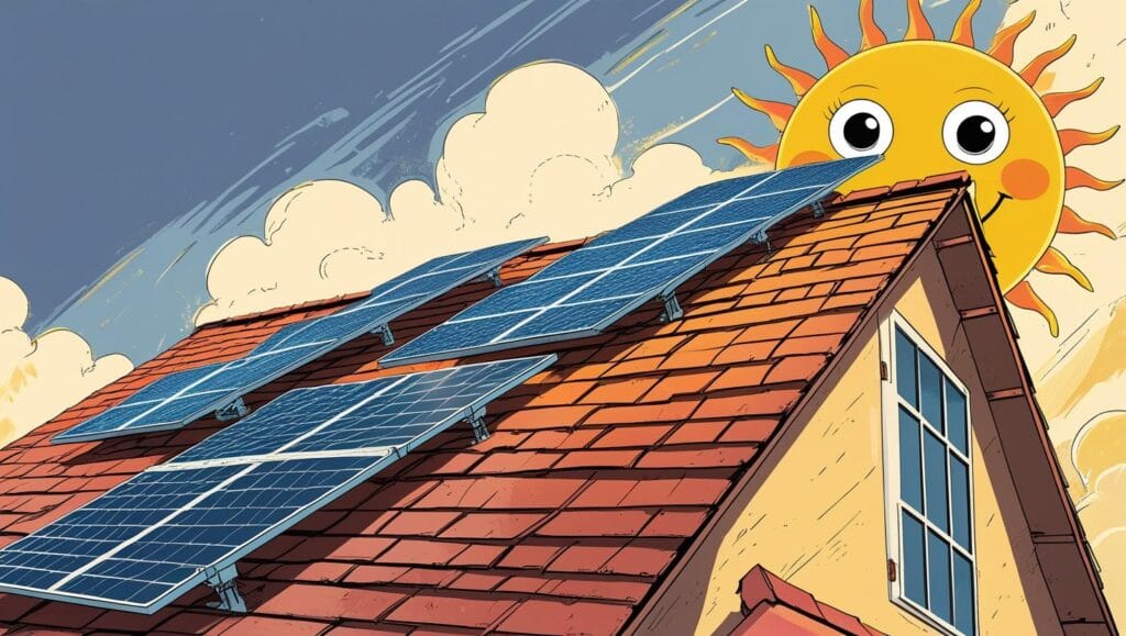 fotovoltika na sikmej streche a usmievajuce sa slnko 1